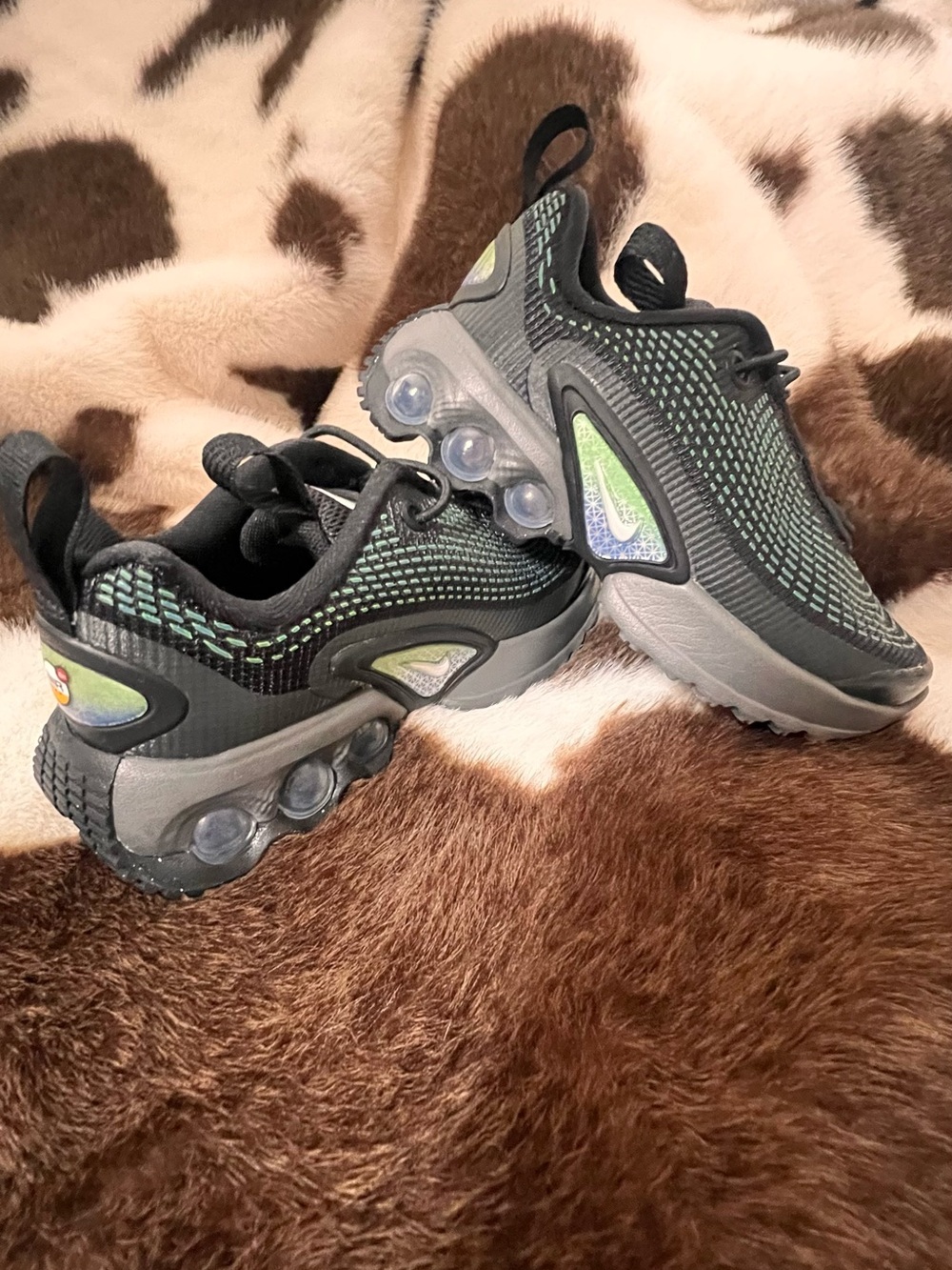 Brand New Nike Kids Black and Green Bubble Sole Sneakers